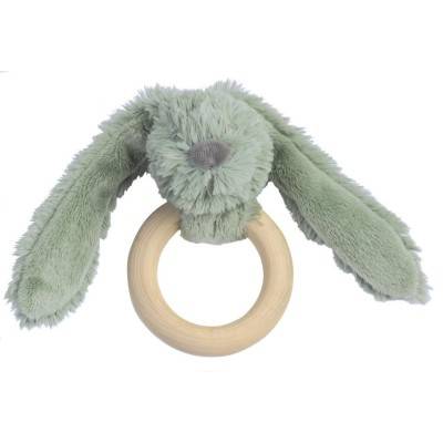 Green Rabbit Richie Wooden Teething Ring 12 cm