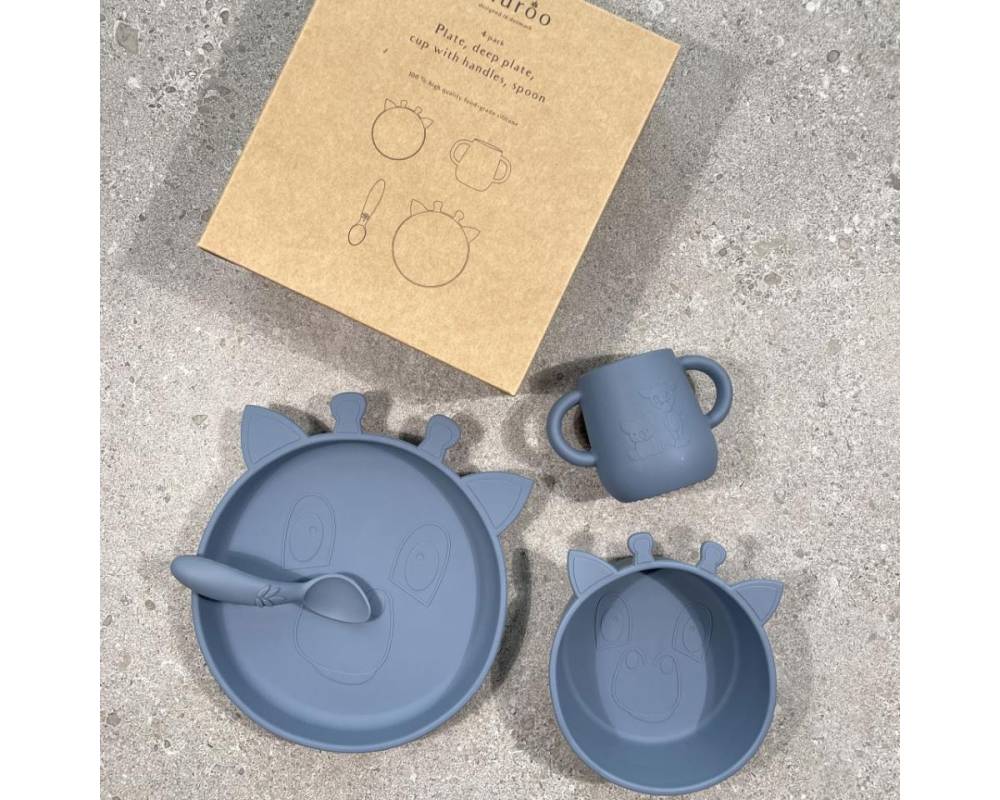 NU123 Lykke sil dinner set 4-pack Giraf Bering Sea