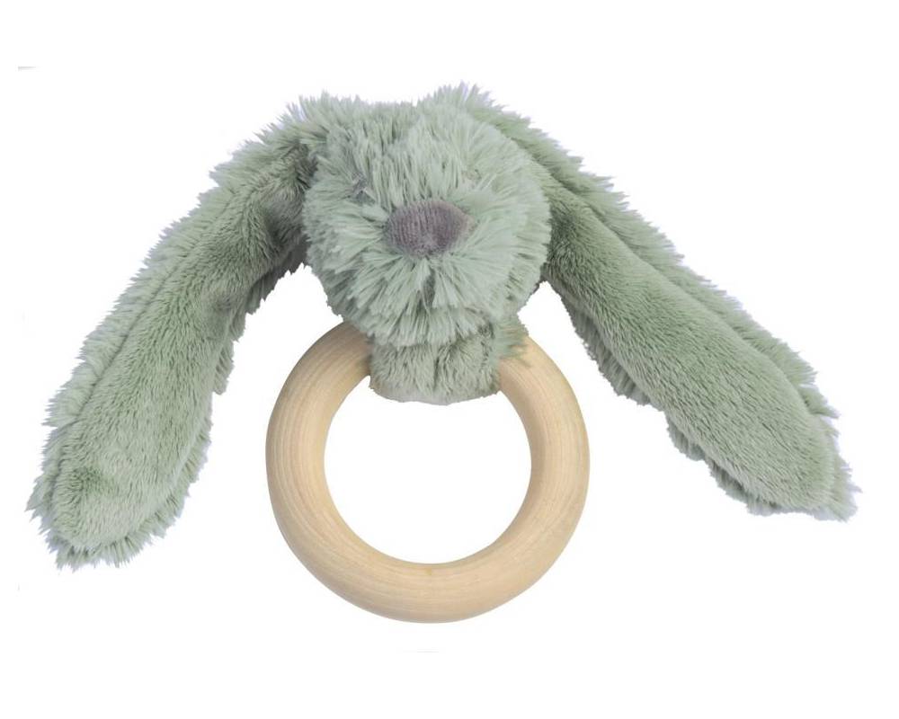Green Rabbit Richie Wooden Teething Ring 12 cm