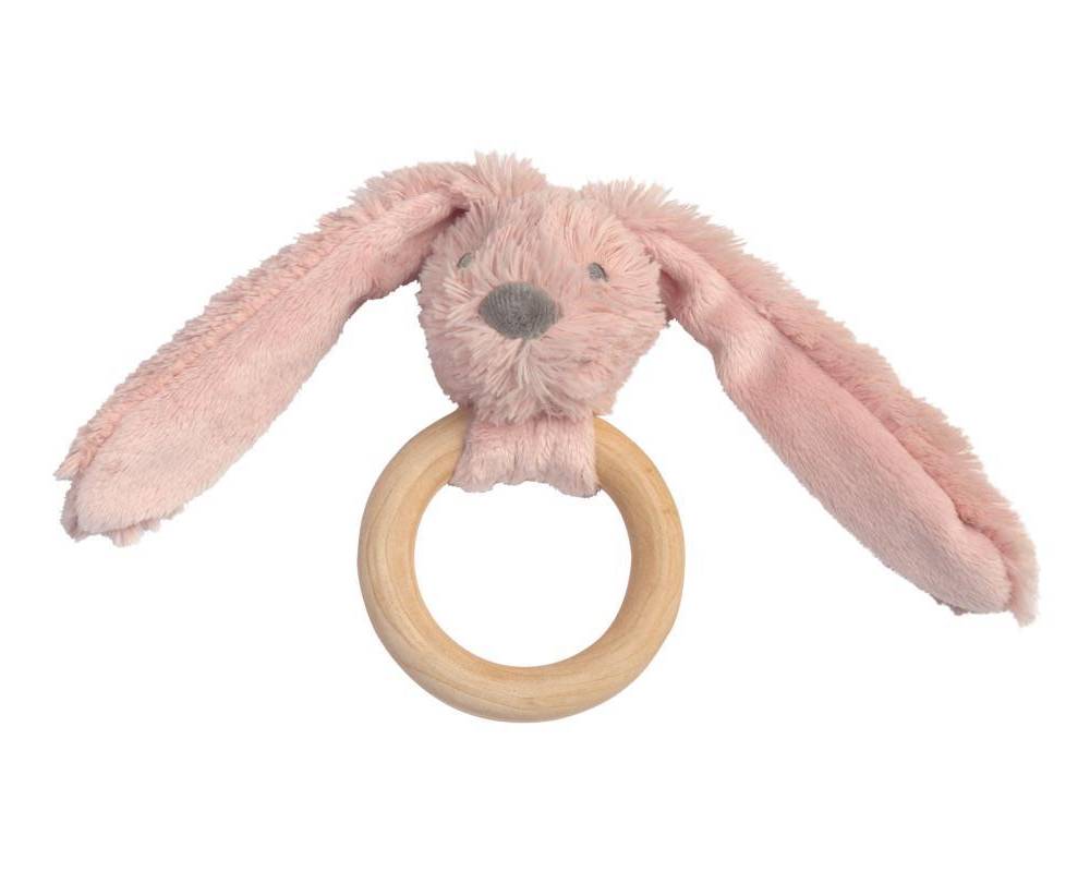 Old Pink Rabbit Richie Wooden Teething Ring 12 cm